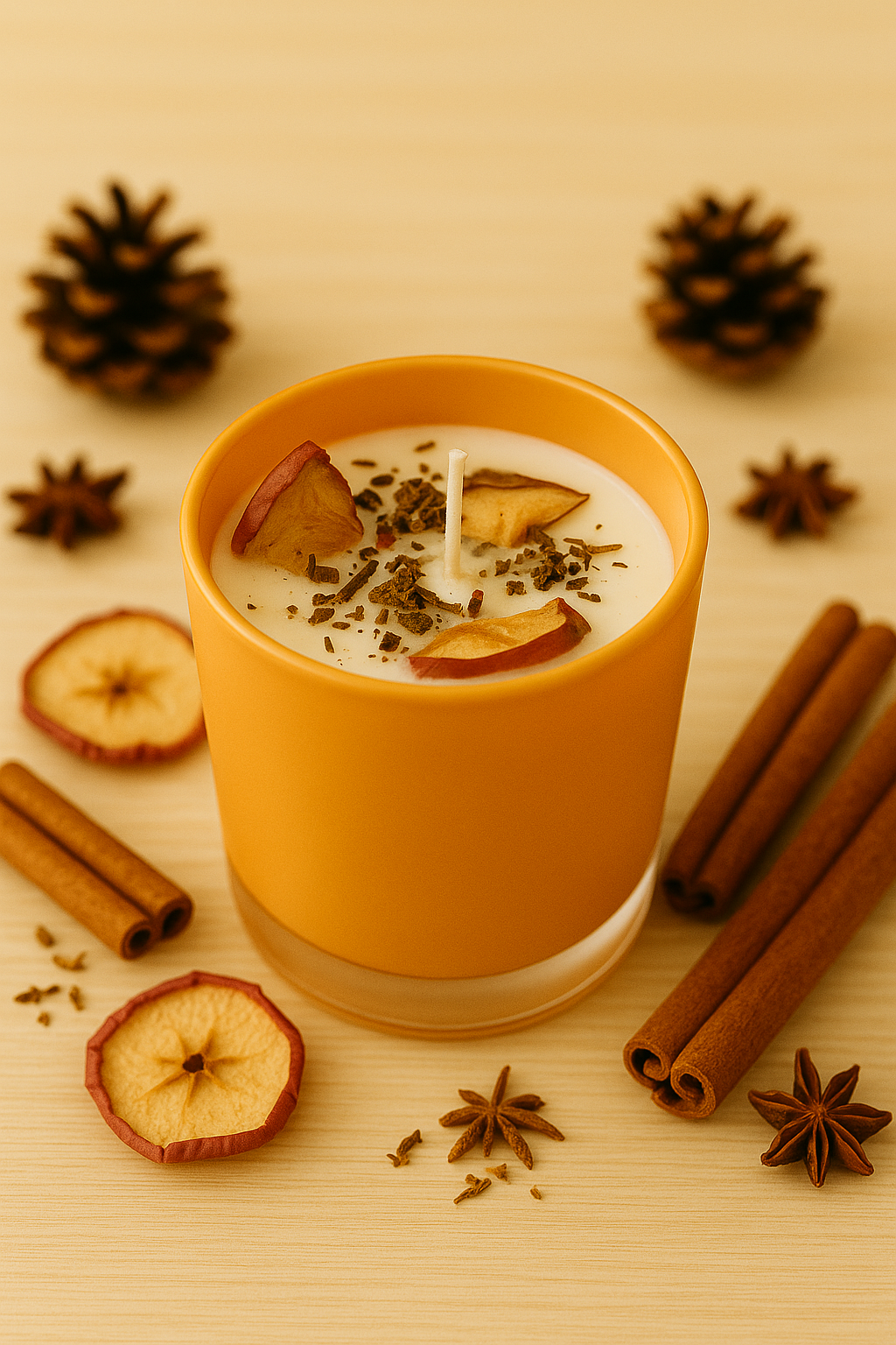 Κερί σόγιας με άρωμα μήλου σε πορτοκαλί γυάλινο ποτήρι