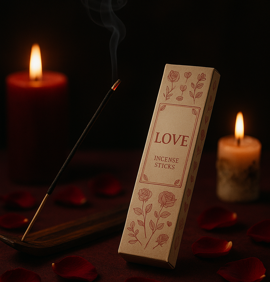 Αρωματικό στικ αγάπης με καπνό και ροδοπέταλα σε μυστηριακό φωτισμό