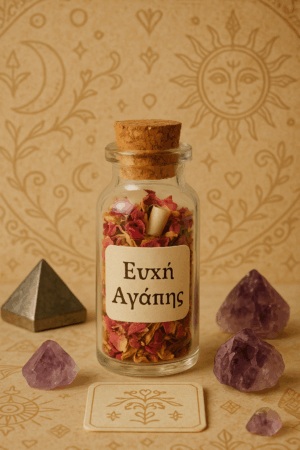 Γυάλινο φιαλίδιο με την επιγραφή "Ευχή Αγάπης"