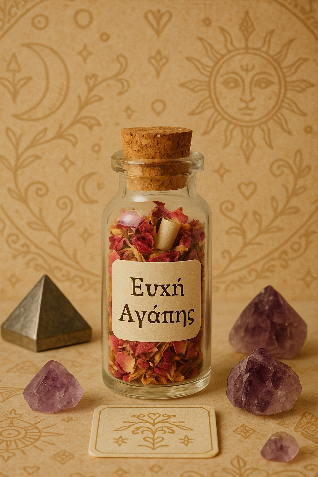 Γυάλινο φιαλίδιο με την επιγραφή "Ευχή Αγάπης"