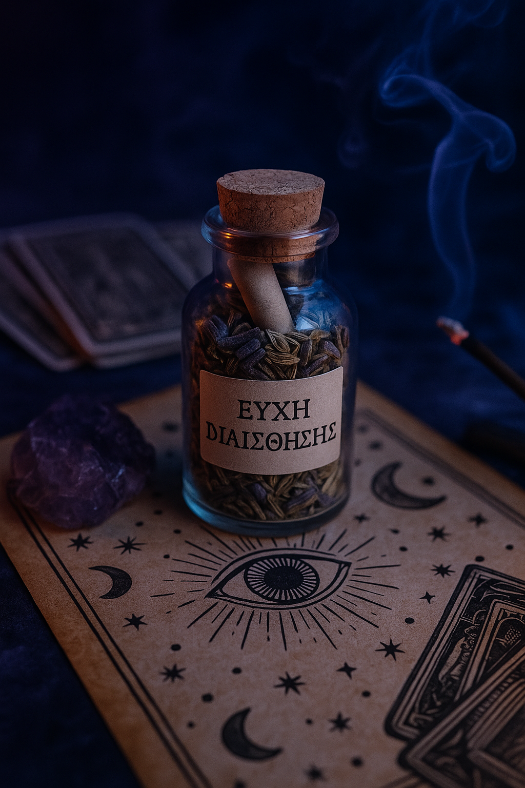 Γυάλινο φιαλίδιο με την επιγραφή "ΕΥΧΗ ΔΙΑΙΣΘΗΣΗΣ"