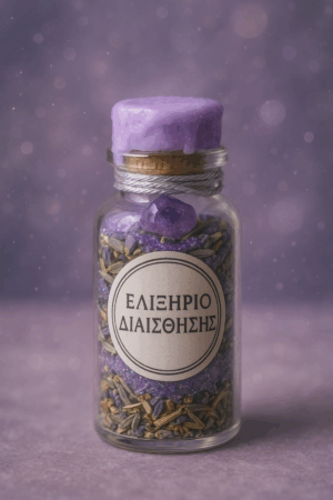 Γυάλινο βάζο γεμάτο στρώσεις από λεβάντα