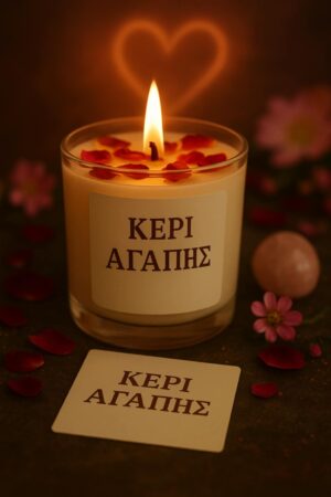 Χειροποίητο κερί αγάπης σε γυάλινο ποτήρι με ροδοπέταλα και κανέλα