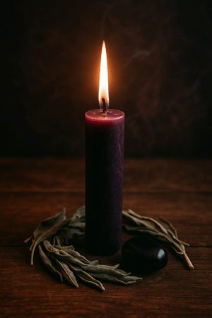 Κερί Απελευθέρωσης – Σκούρο μωβ ή μαύρο κερί με φασκόμηλο και οψιδιανό