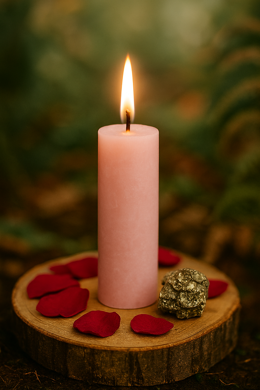 Κερί Ευγνωμοσύνης – Ροζ ή χρυσό λεπτό κερί με ροδοπέταλα και πυρίτη