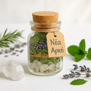 Μπουκαλάκι ευχής "Νέα Αρχή" με λευκό χαλαζία