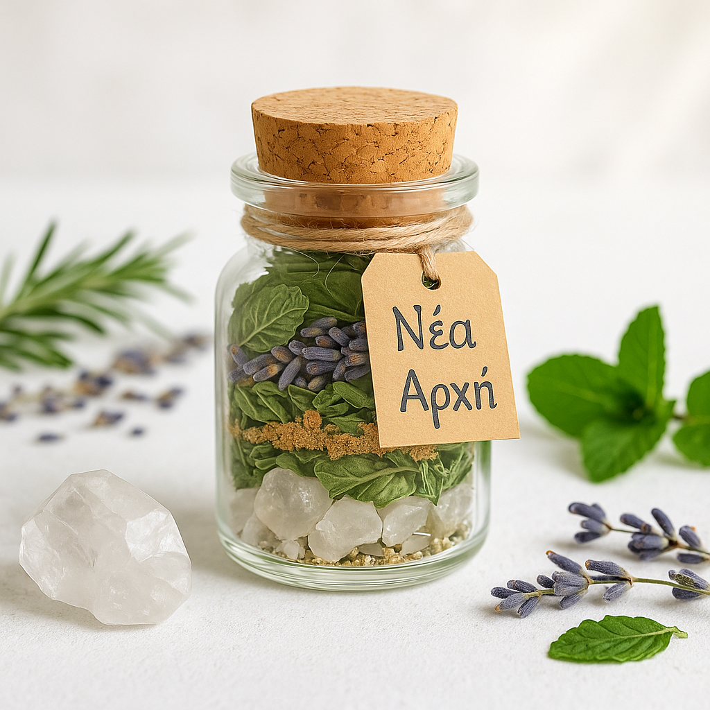 Μπουκαλάκι ευχής "Νέα Αρχή" με λευκό χαλαζία