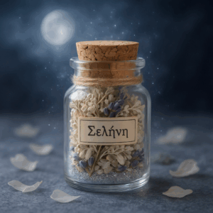Μπουκαλάκι Ευχής "Σελήνη" με λευκά βότανα και ασημένια σκόνη σε νυχτερινό φόντο