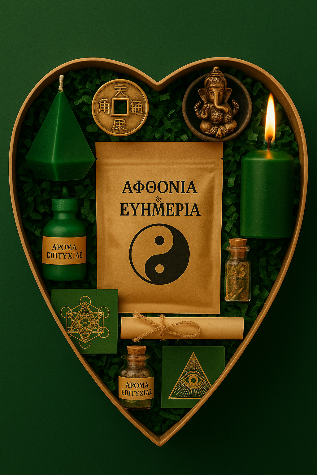 Μαγικό πακέτο αφθονίας με πράσινα κεριά