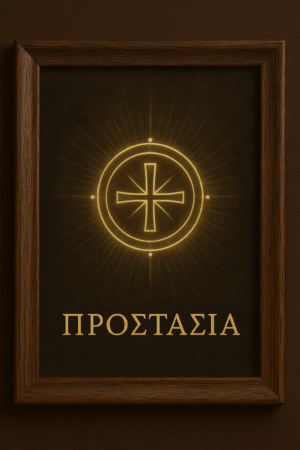 Σφραγίδα επιθυμίας “Προστασία” σε κορνίζα – σύμβολο ενεργειακής άμυνας και πνευματικής θωράκισης