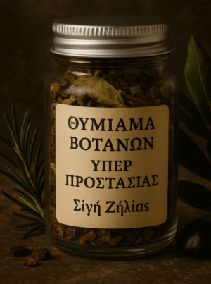 Γυάλινο βαζάκι με βοτανικό θυμίαμα προστασίας και ασημένιο καπάκι