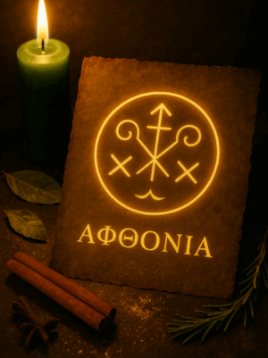 Σιγίλ Αφθονίας σε περγαμηνή με χρυσή λάμψη – ενεργειακό σύμβολο ευημερίας με κερί και βότανα