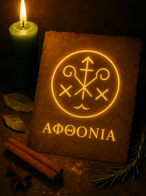 Σιγίλ Αφθονίας σε περγαμηνή με χρυσή λάμψη – ενεργειακό σύμβολο ευημερίας με κερί και βότανα