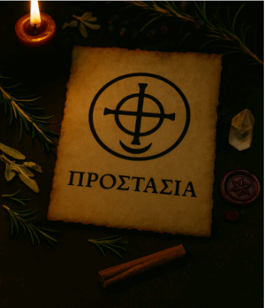 Σιγίλ Προστασίας σε περγαμηνή – ενεργειακό μαγικό σύμβολο με μαύρο κερί