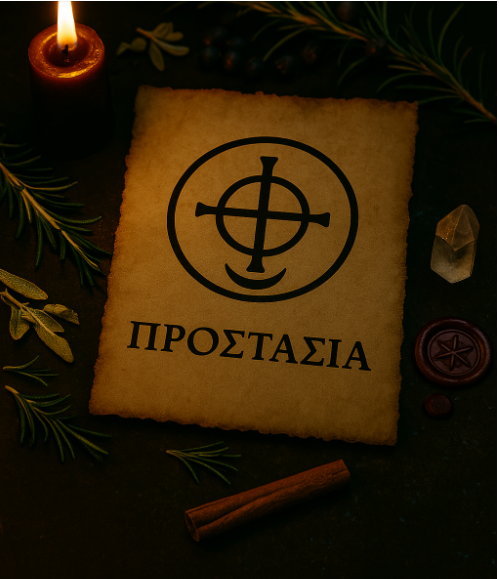 Σιγίλ Προστασίας σε περγαμηνή – ενεργειακό μαγικό σύμβολο με μαύρο κερί