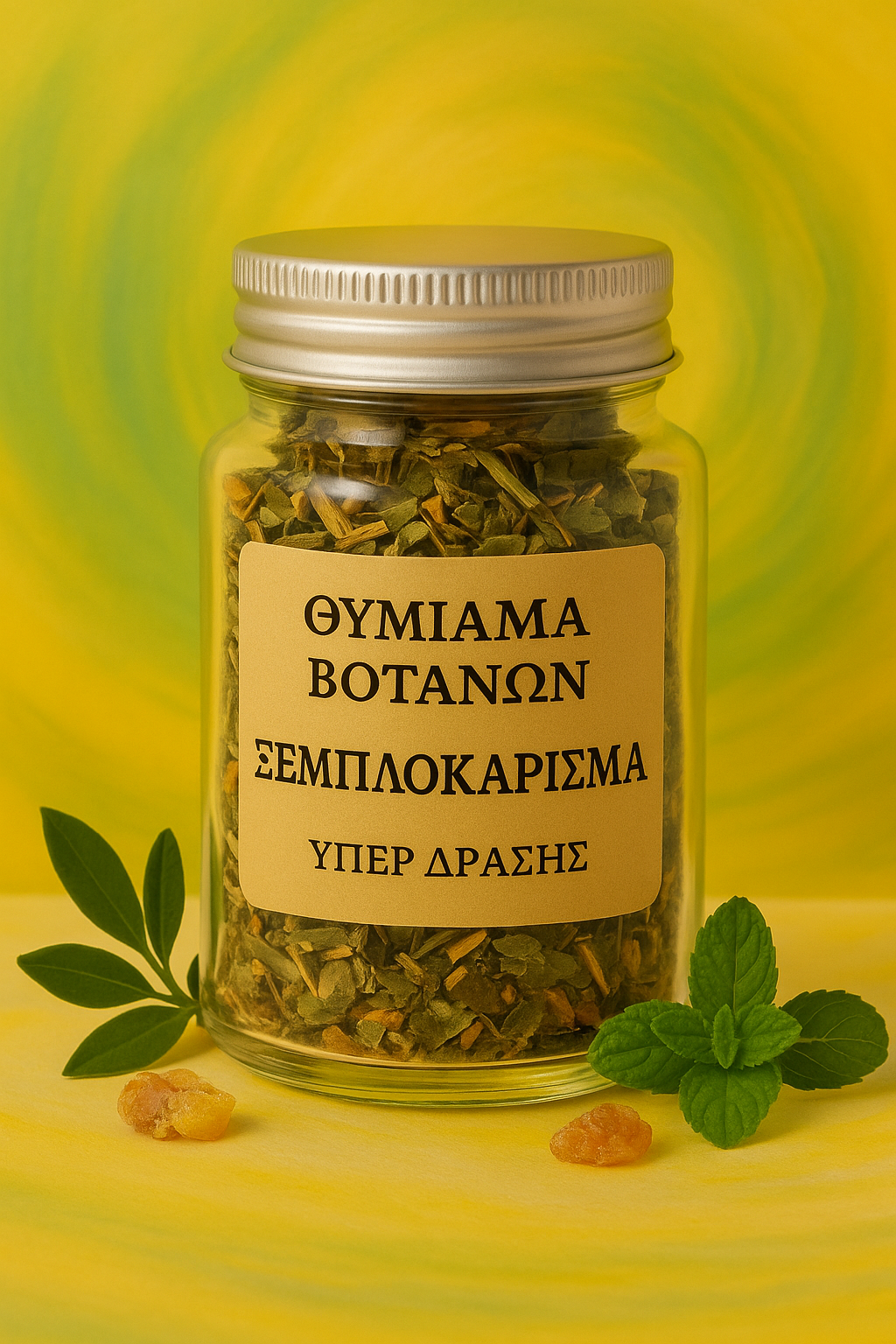 Γυάλινο βαζάκι 50ml με το βοτανικό θυμίαμα Ξεμπλοκάρισμα – ιδανικό για άρση εμποδίων και ενίσχυση δράσης